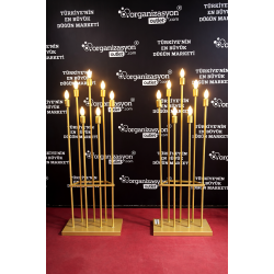 Mızrak Şamdan 7'li Düz Kafa Fırın Boya Gold | Dekoratif Düğün Ekipmanı  Şamdanı